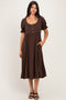 Brown Button Front Short Ruffle Sleeve Midi Dress