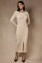 Cream Ribbed Long Sleeve Button Down Midi Dress