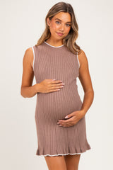 Cocoa Sleeveless Ribbed Knit Fit Mini Dress W/ Ruffle Hem