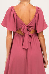 Mauve Knotted V-Neck Flutter Sleeve Maternity Maxi Dress
