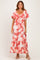 Pink/ Ivory Floral Ruched Bust Flutter Sleeve Maxi Dress