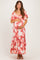 Pink/ Ivory Floral Ruched Bust Flutter Sleeve Maternity Maxi Dress