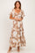 Taupe/ Ivory Floral Ruched Bust Flutter Sleeve Maxi Dress