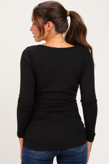 Black Ribbed Knit Long Sleeve Wrap Maternity Nursing Top