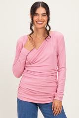 Mauve Ribbed Knit Long Sleeve Wrap Maternity Nursing Top