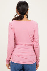 Mauve Ribbed Knit Long Sleeve Wrap Nursing Top