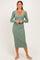 Sage Fitted Long Sleeve Square Neck Midi Dress