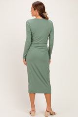 Sage Fitted Long Sleeve Square Neck Midi Dress