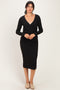Black Long Sleeve Wrap V-Neck Nursing Midi Dress