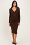 Brown Long Sleeve Wrap V-Neck Nursing Midi Dress