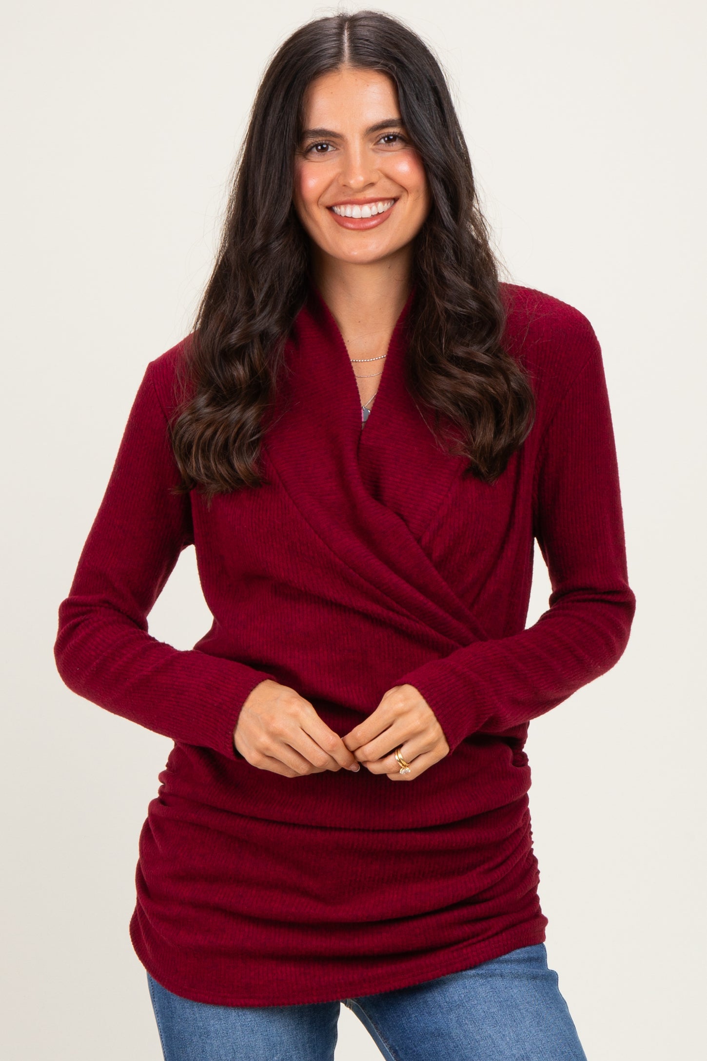 Burgundy Heathered Draped Wrap Nursing Top