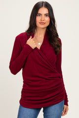 Burgundy Heathered Draped Wrap Nursing Top
