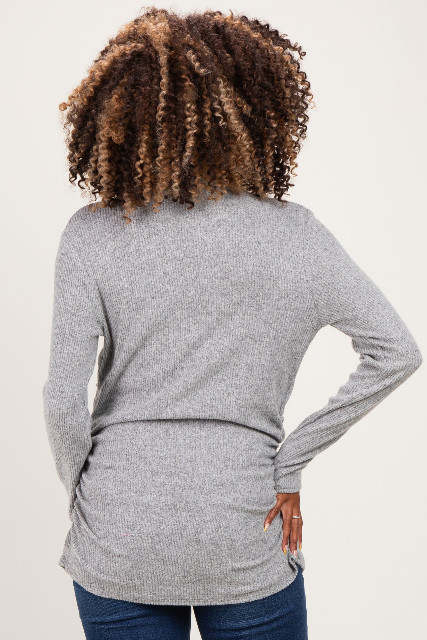 Grey Heathered Draped Wrap Maternity/Nursing Top