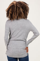 Grey Heathered Draped Wrap Maternity/Nursing Top