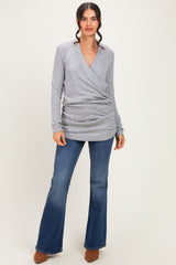 Grey Heathered Draped Wrap Nursing Top