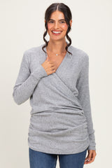 Grey Heathered Draped Wrap Nursing Top