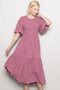 Mauve Flutter Sleeve Jacquard Smocked Midi Dress