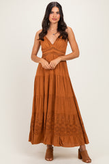 Desert Lace Accent V-Neck Tiered Maternity Maxi Dress