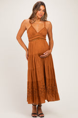 Desert Lace Accent V-Neck Tiered Maternity Maxi Dress