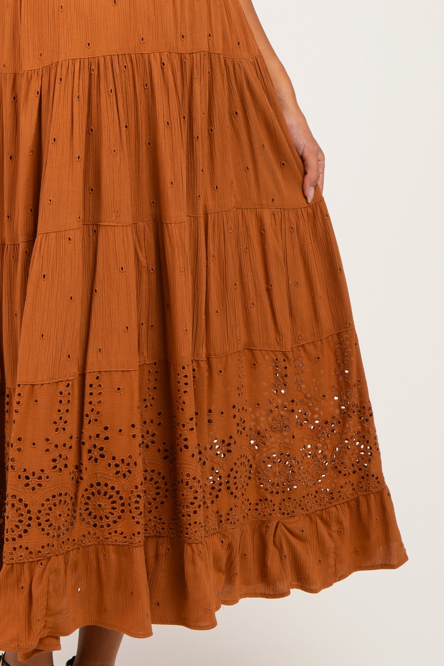 Desert Lace Accent V-Neck Tiered Maternity Maxi Dress