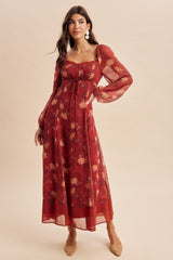 Burnt Ginger Floral Mesh Front Tie Maternity Maxi Dress