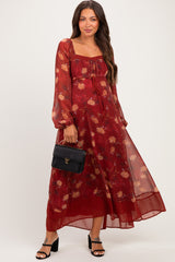 Burnt Ginger Floral Mesh Front Tie Maternity Maxi Dress
