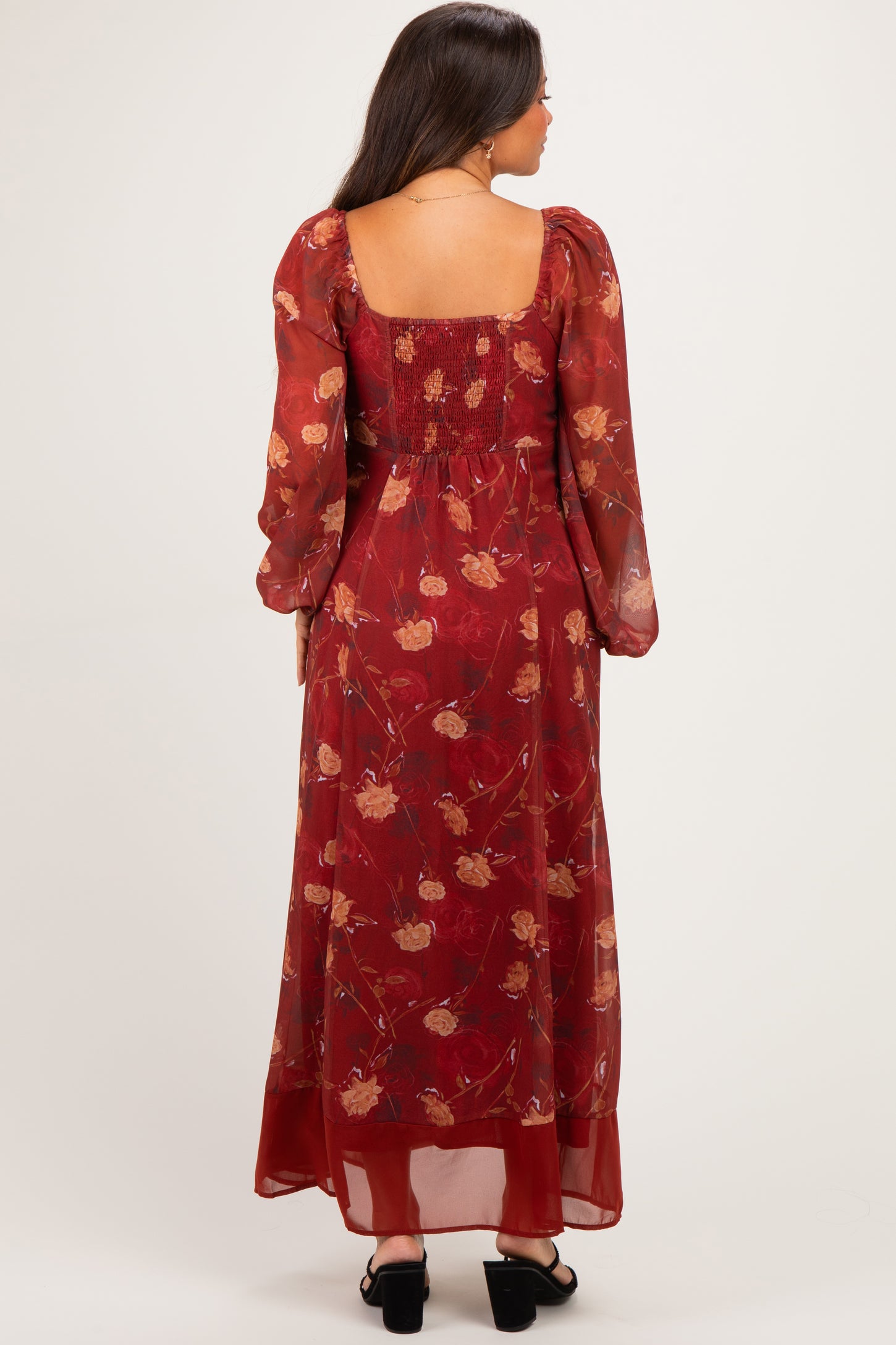 Burnt Ginger Floral Mesh Front Tie Maternity Maxi Dress