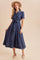Navy Floral Button Down Tie Waist Midi Dress