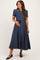 Navy Floral Button Down Tie Waist Maternity Midi Dress
