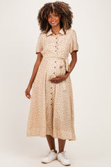 Buttercream Floral Button Down Tie Waist Maternity Midi Dress