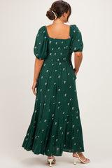 Forest Green Embroidered Tiered Maternity Maxi Dress