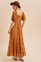 Sepia Embroidered Tiered Maxi Dress