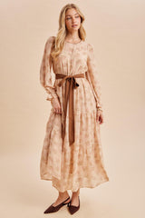 Dusty Peach Floral Sash Tiered Maxi Dress
