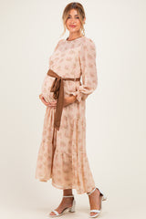Dusty Peach Floral Sash Tiered Maternity Maxi Dress