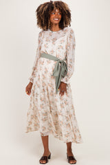 Cloud Floral Sash Tiered Maternity Maxi Dress
