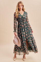 Eucalyptus Floral Chiffon Button Down Maxi Dress