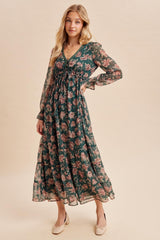 Eucalyptus Floral Chiffon Button Down Maxi Dress