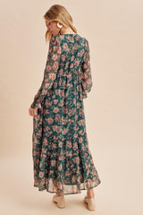 Eucalyptus Floral Chiffon Button Down Maxi Dress