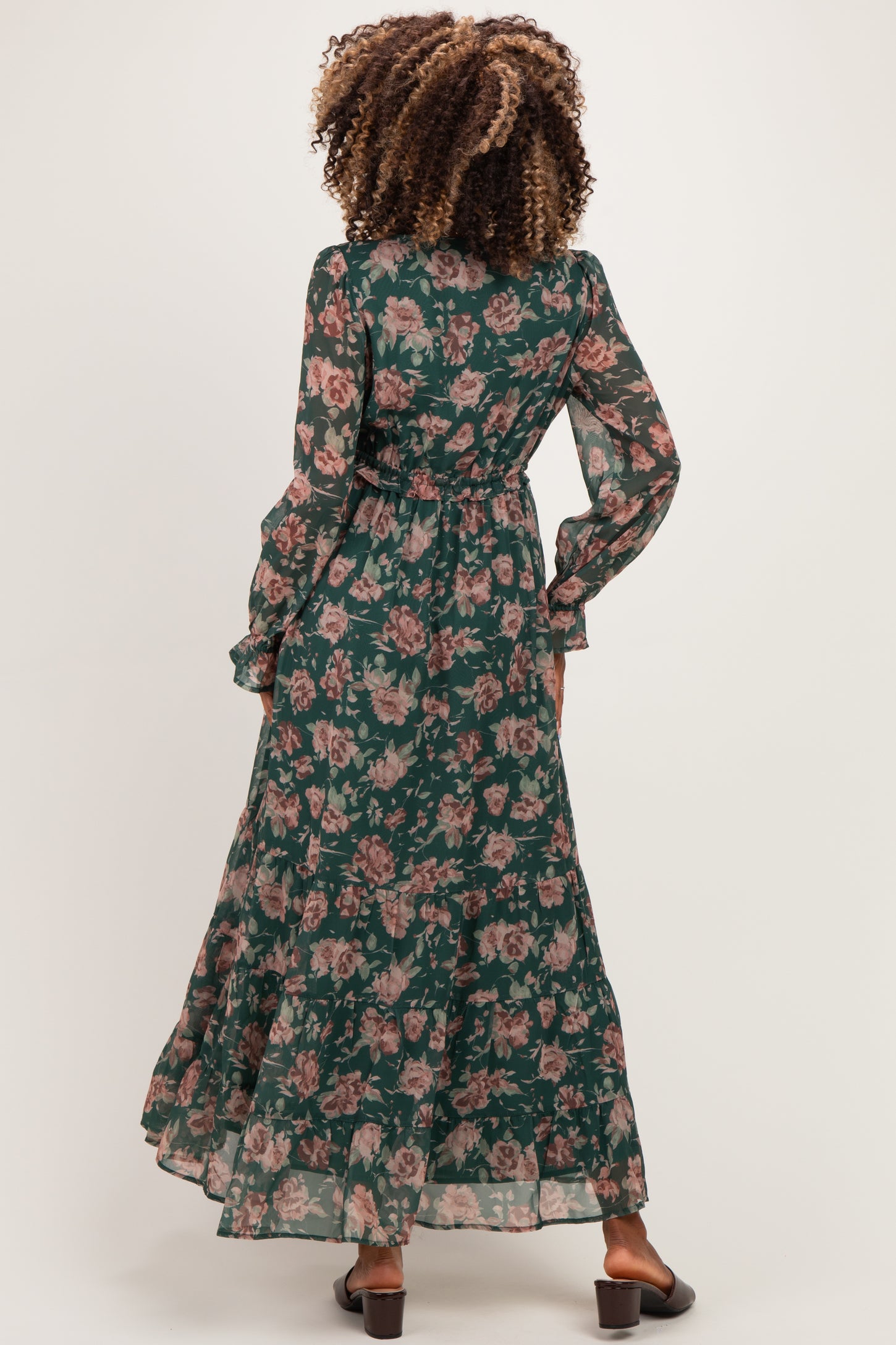 Eucalyptus Floral Chiffon Button Down Maternity Maxi Dress