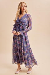 Plum Floral Chiffon Button Down Maxi Dress