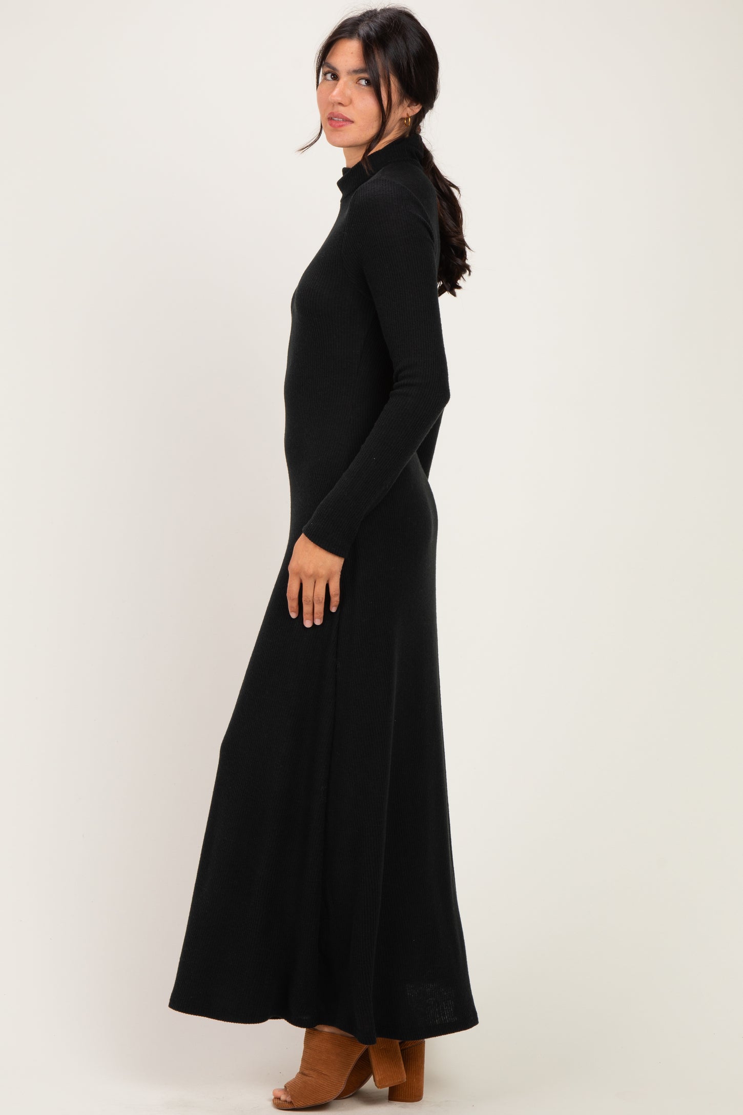 Black Turtleneck Long Sleeve Maxi Dress