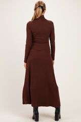 Brown Turtleneck Long Sleeve Maternity Maxi Dress
