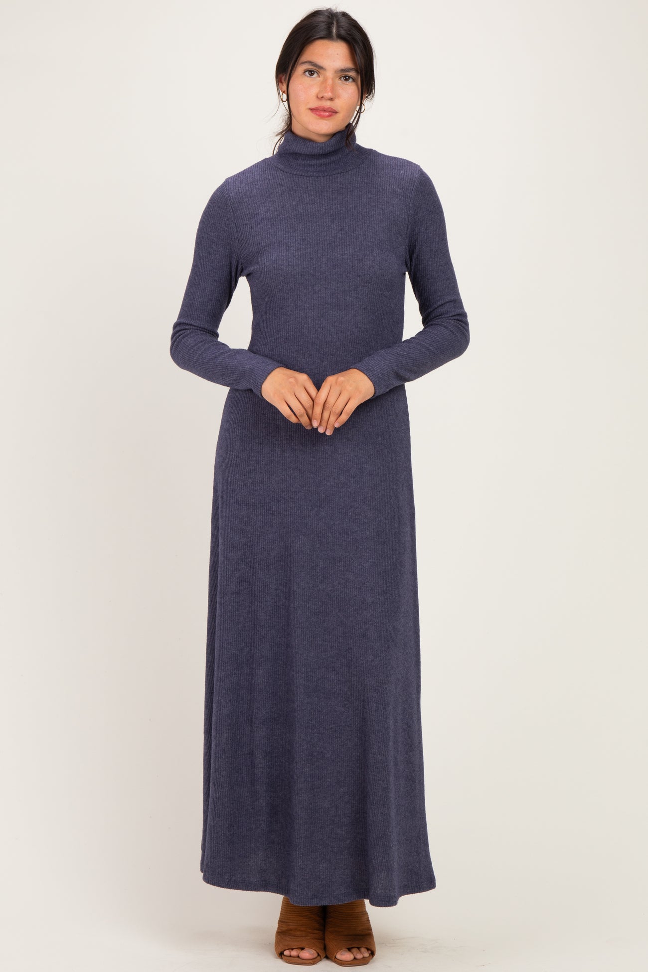 Navy Turtleneck Long Sleeve Maxi Dress