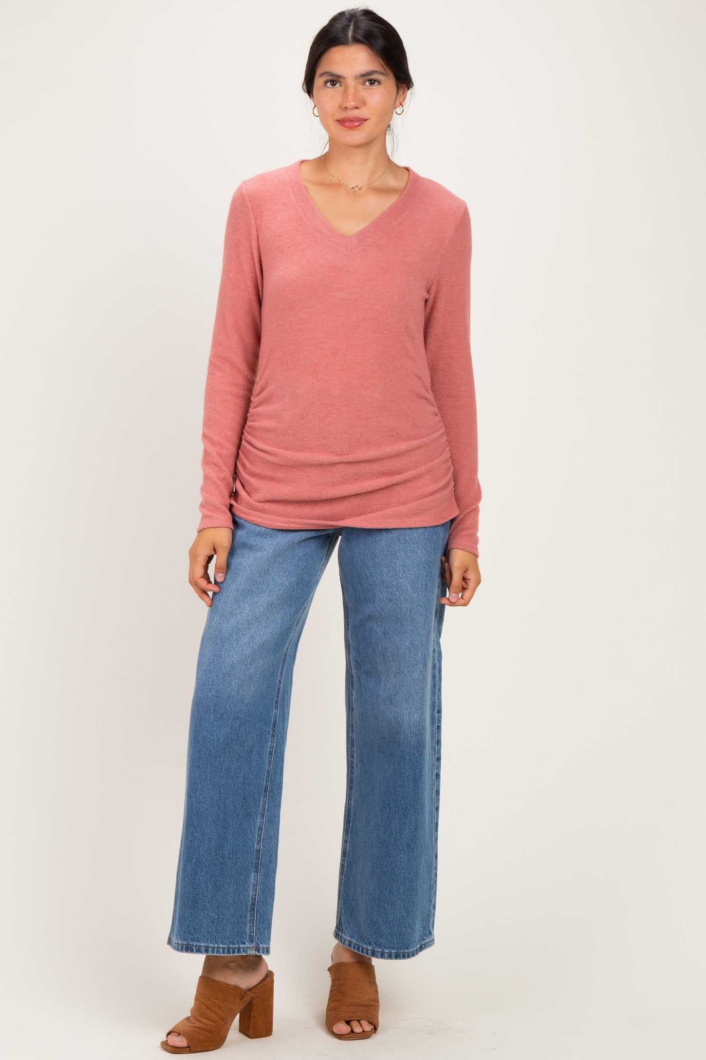 Mauve Long Sleeve V-Neck Top