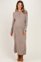 Mocha Ribbed Knit Half-Zip Maternity Midi Sweater Dress