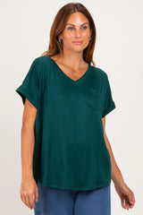 Forest Green V-Neck Pocket Short Sleeve Shirt