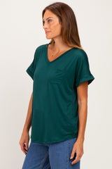 Forest Green V-Neck Pocket Short Sleeve Shirt