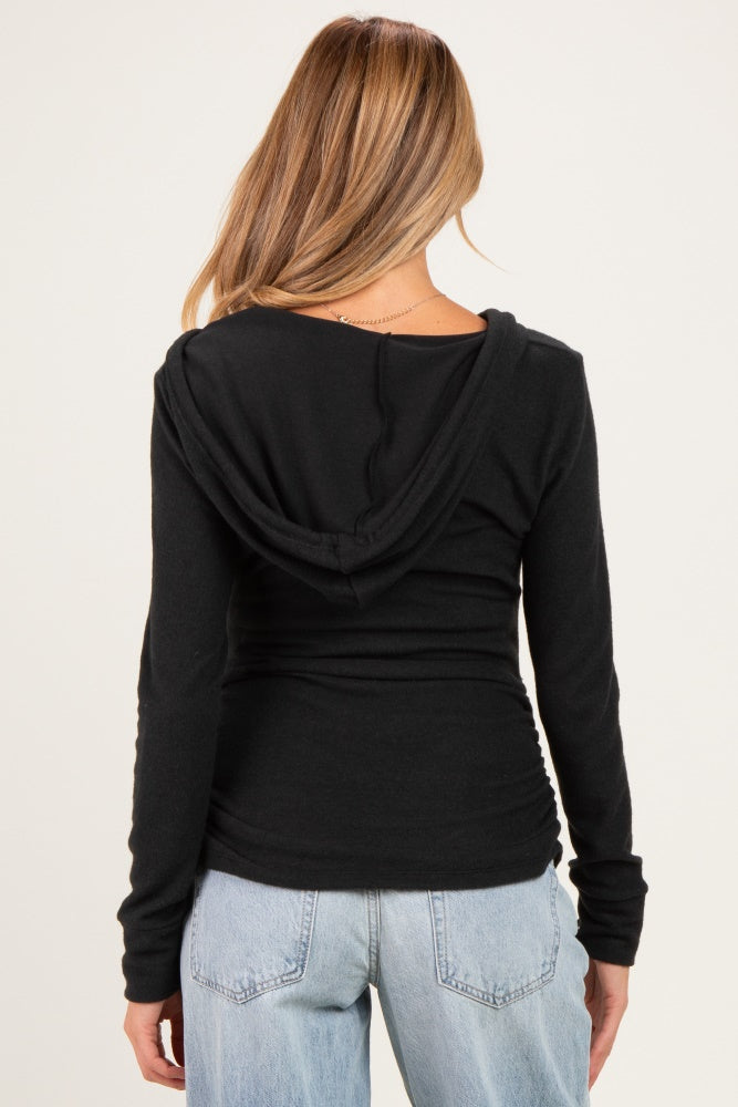 Black Long Sleeve Button Front Long Sleeve Fitted Maternity Top