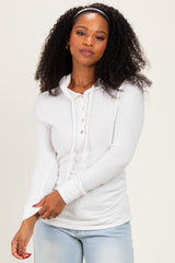 Ivory Long Sleeve Button Front Long Sleeve Fitted Top