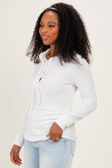 Ivory Long Sleeve Button Front Long Sleeve Fitted Top